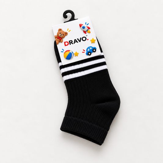 Dravo Kids Striped Cuff Ankle Socks - Black with white stripes