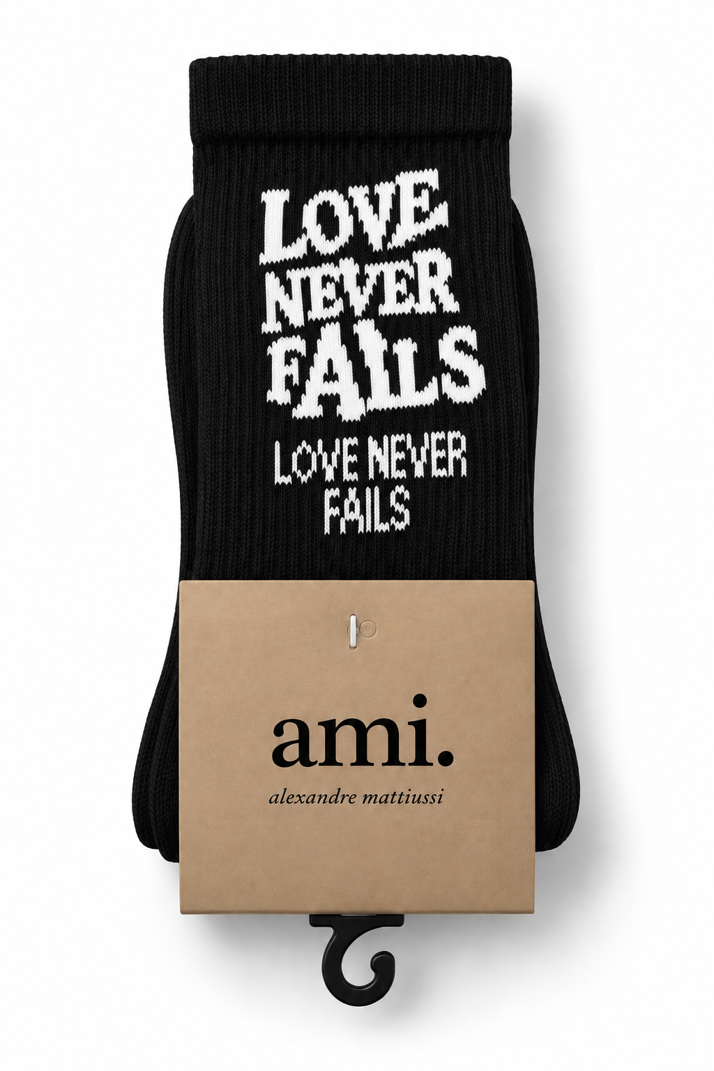 Ami Love Never Fails socks – Black, packaged