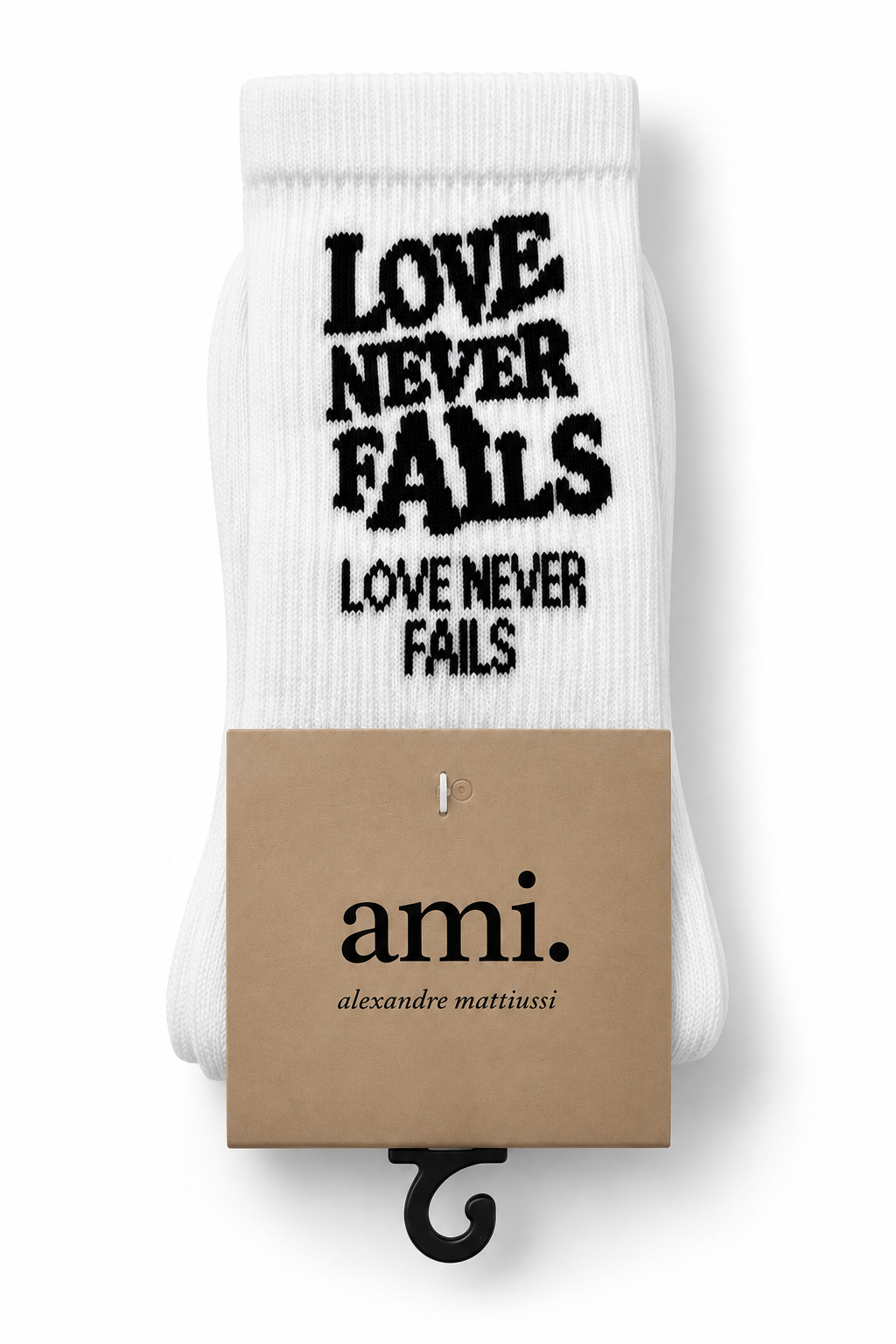 Ami Love Never Fails socks – White, packaged