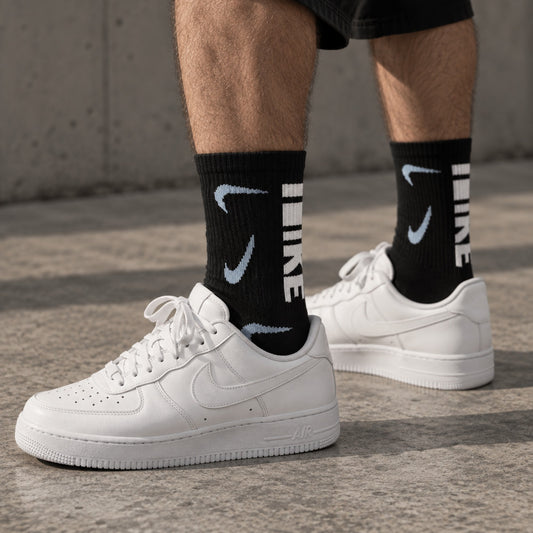 Build Your Own Sock Bundle - Box of 3 & 5 & 7 worn by a male model with white sneakers - Dravo lifestyle photo
