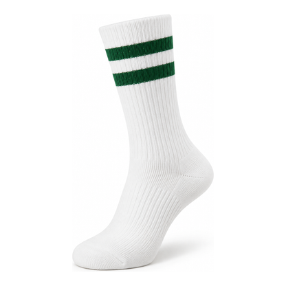 Dravo Two-Stripe Socks in white with dark green stripes