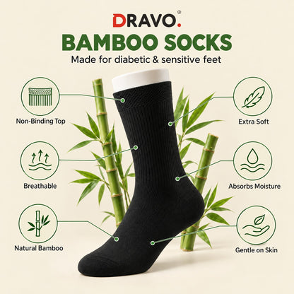 Dravo Bamboo socks – features: natural bamboo, breathable, non-binding top, extra soft, absorbs moisture, gentle on skin