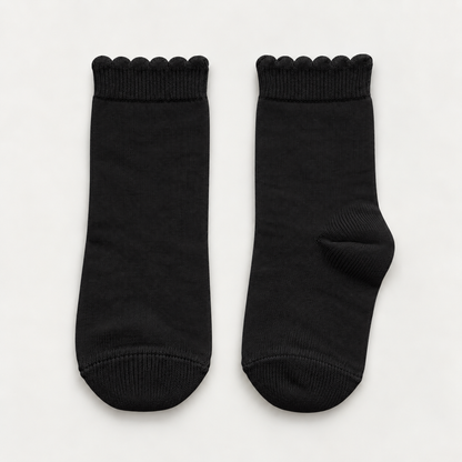 Dravo Kids Picot Cuff Ankle Socks - Black - full photo