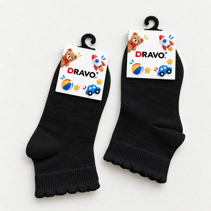 Dravo Kids Picot Cuff Ankle Socks - Black - product photo