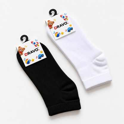 Dravo Kids Plain Ankle Socks - White and Black - product photo