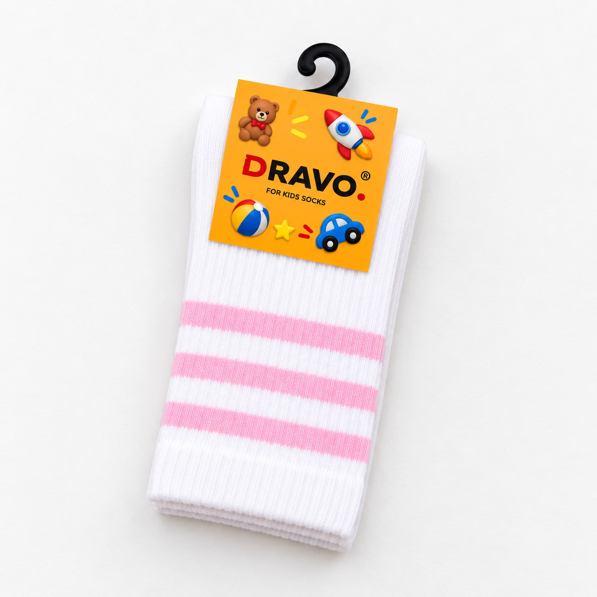 Dravo Kids Striped Crew Socks - White / Pink