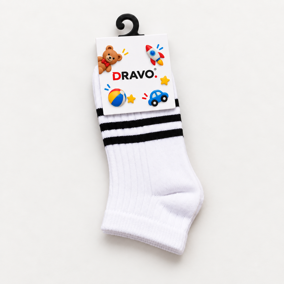 Dravo Kids Striped Cuff Ankle Socks - White with black stripes