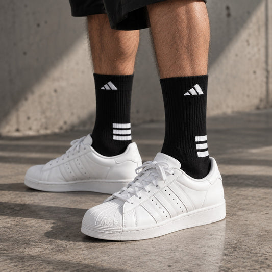 Dravo x Adidas Performance Long worn by a male model with white sneakers - Dravo lifestyle photo