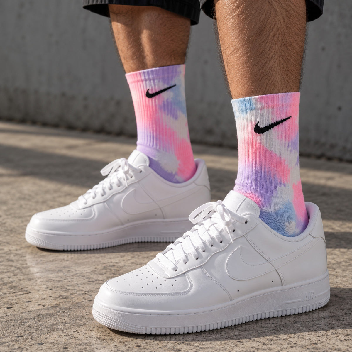 Nike Tie Dye worn by a male model with white sneakers - Dravo lifestyle photo