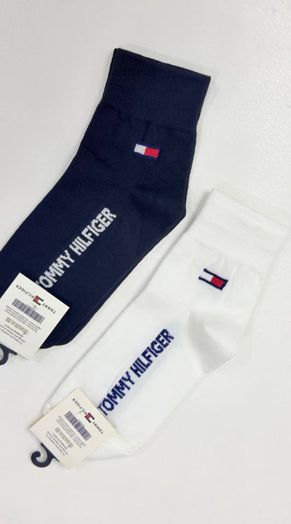 Tommy Classic Half socks in black and white with embroidered flag logo